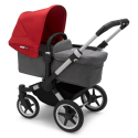 BUGABOO Donkey 3 Mono Podvozok ALU poťah športového sedadla, hlboká vanička GREY MELANGE strieška RED