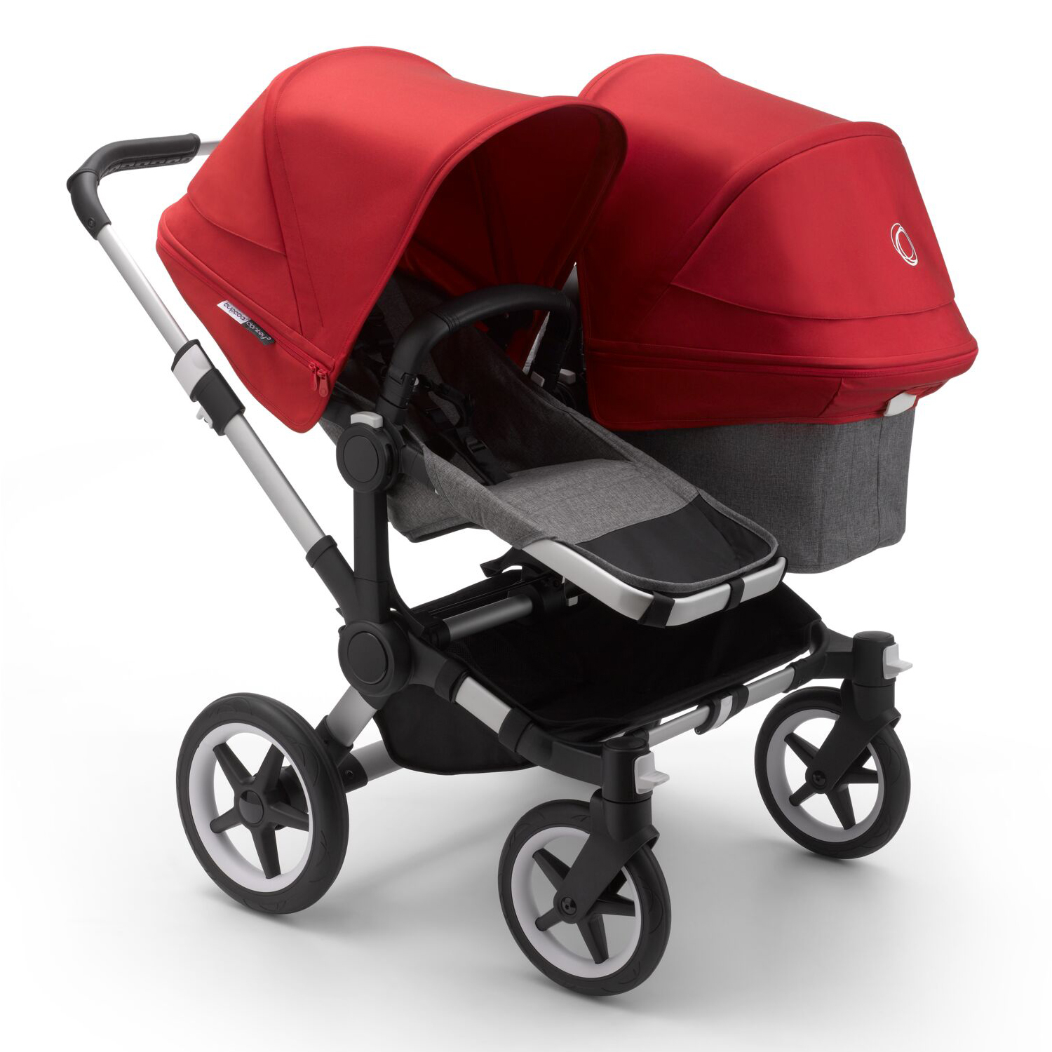 BUGABOO Donkey 3 Duo Podvozok ALU poťah športového sedadla, hlboká vanička GREY MELANGE strieška RED