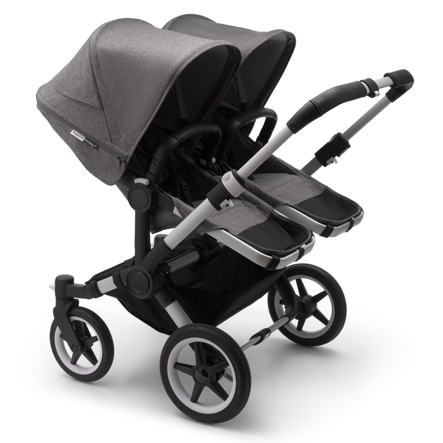BUGABOO Donkey 3 Twin Podvozok ALU poťah športového sedadla, hlboká vanička GREY MELANGE strieška GREY MELANGE