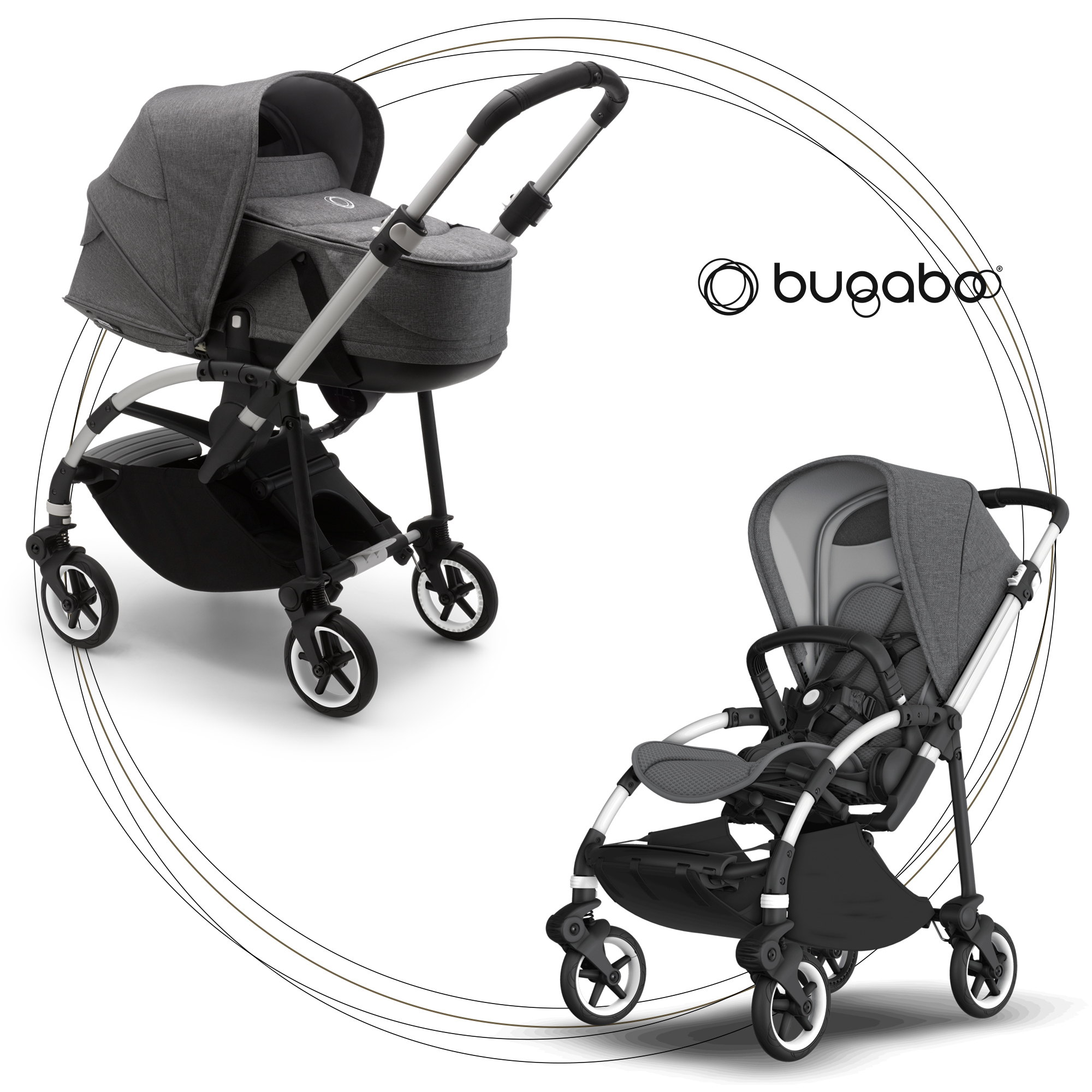 2 kombinácia BUGABOO Bee 6 - ALU / GREY MELANGE strieška GREY MELANGE