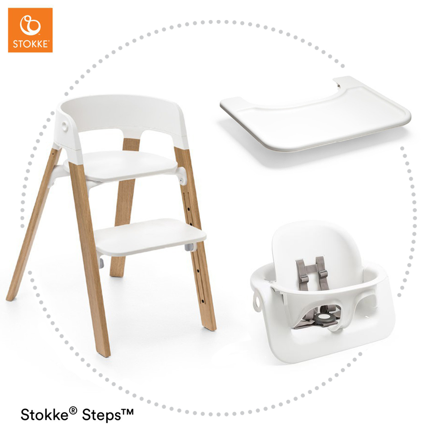 Set STOKKE Steps Jedálenská stolička White/ Oak Natural, Baby set White, Pultík White