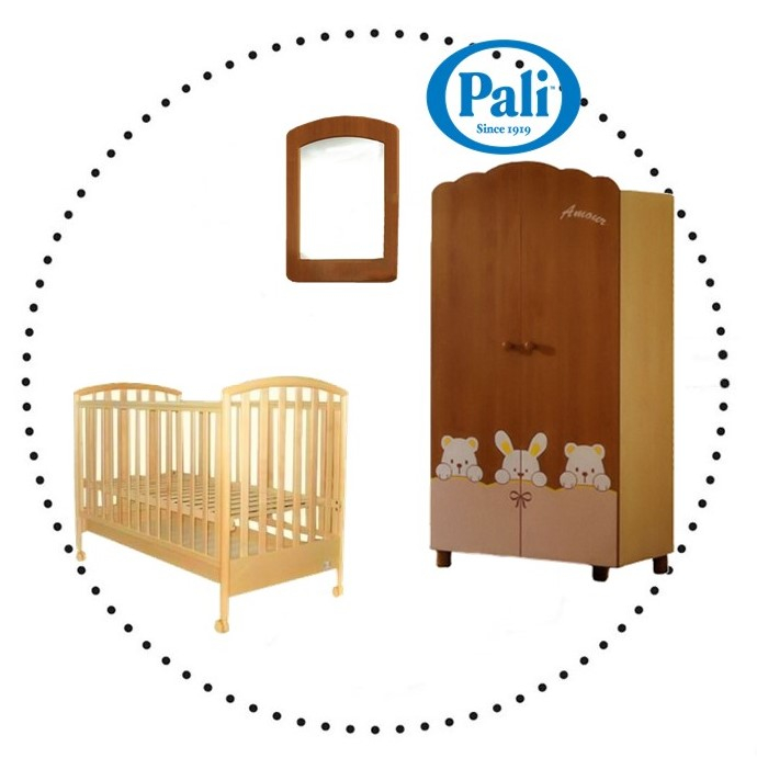 PALI Ciak Set - detská postieľka natural, skriňa Amour + zrkadlo