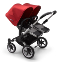 BUGABOO Donkey 3 Duo Podvozok ALU poťah športového sedadla, hlboká vanička GREY MELANGE strieška RED