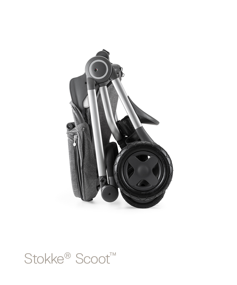 STOKKE Scoot Black športový kočík , racing kit strieška blue, style kit retro dots