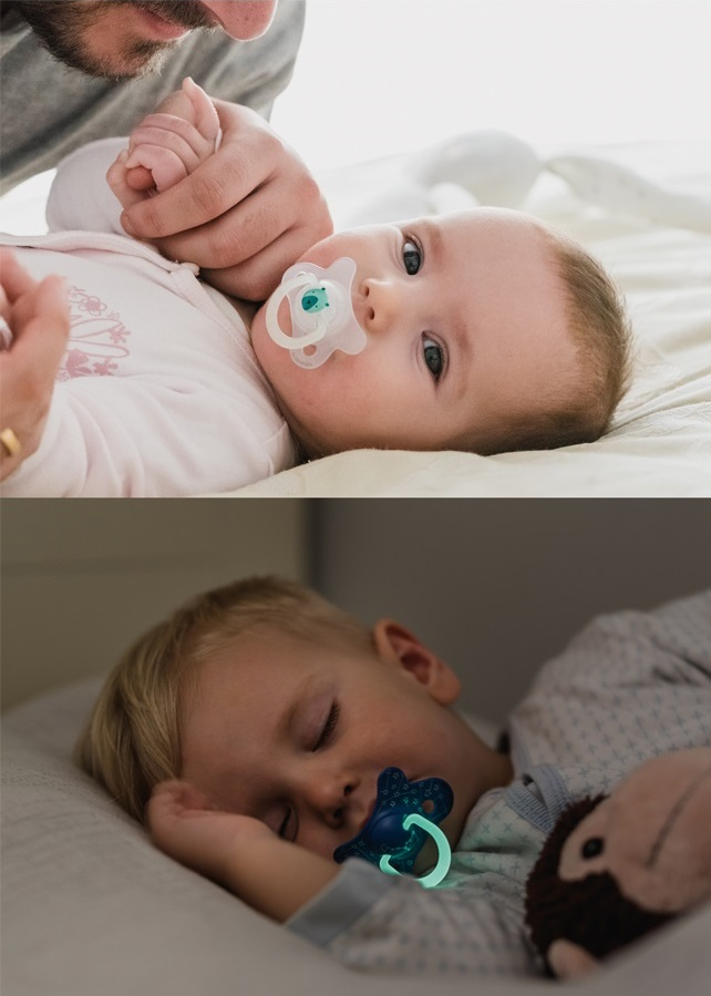 Cumlík SUAVINEX Deň & Noc fyziologický -2-4m silikón - Zelený medveď
