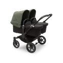 Kočík pre dvojičky BUGABOO Donkey 5 Twin Podvozok Black striešky, set textílií MIDNIGHT BLACK strieška forest green