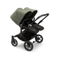 Kočík pre dvojičky BUGABOO Donkey 5 Twin Podvozok Black striešky, set textílií MIDNIGHT BLACK strieška forest green