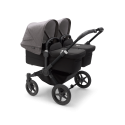Kočík pre dvojičky BUGABOO Donkey 5 Twin Podvozok Black striešky, set textílií MIDNIGHT BLACK strieška grey melange