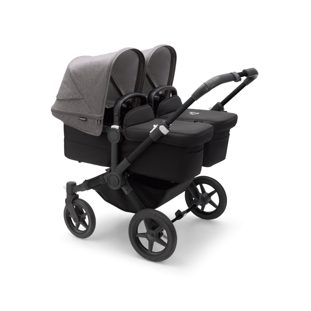 Kočík pre dvojičky BUGABOO Donkey 5 Twin Podvozok Black striešky, set textílií MIDNIGHT BLACK strieška grey melange