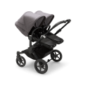 Kočík pre dvojičky BUGABOO Donkey 5 Twin Podvozok Black striešky, set textílií MIDNIGHT BLACK strieška grey melange