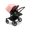 Kočík pre dvojičky BUGABOO Donkey 5 Twin Podvozok Black striešky, set textílií MIDNIGHT BLACK strieška morning pink