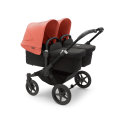 Kočík pre dvojičky BUGABOO Donkey 5 Twin Podvozok Black striešky, set textílií MIDNIGHT BLACK strieška sunrise red