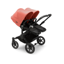 Kočík pre dvojičky BUGABOO Donkey 5 Twin Podvozok Black striešky, set textílií MIDNIGHT BLACK strieška sunrise red