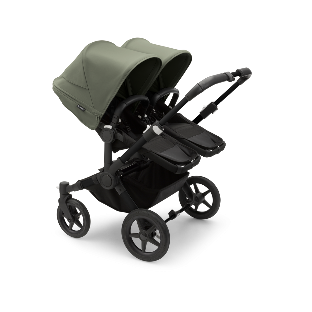 Súrodenecký kočík BUGABOO Donkey 5 Duo Podvozok Black , set textílií Midnight Black striešky Forest Green