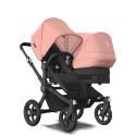 Súrodenecký kočík BUGABOO Donkey 5 Duo Podvozok Black , set textílií Midnight Black striešky Morning Pink