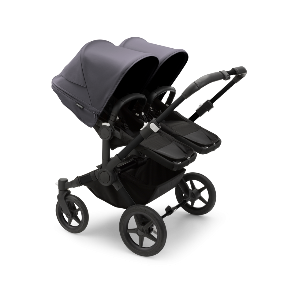 Súrodenecký kočík BUGABOO Donkey 5 Duo Podvozok Black , set textílií Midnight Black striešky Stormy Blue