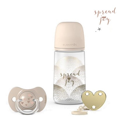Set Joy ( Fľaša, cumlík, klip ) SUAVINEX - Krémový