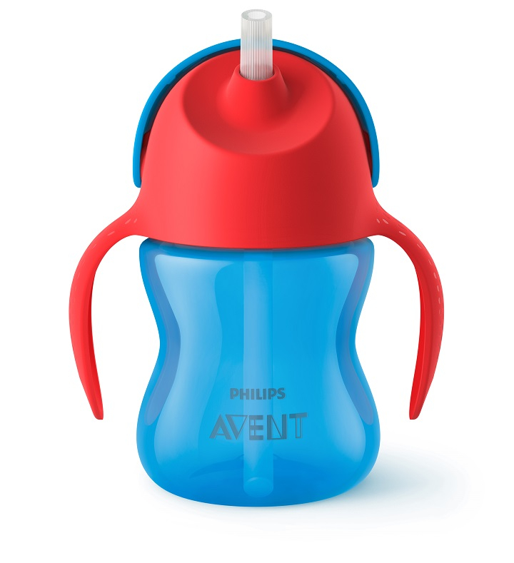 Hrnček s ohybnou slamkou AVENT modro-červená 200ml, +9m