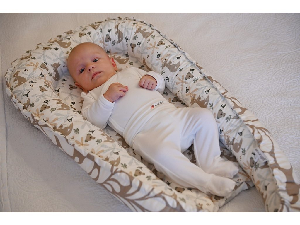 Hniezdo obojstranné LITTLE ANGEL VISCO pena Outlast® - biela-kengura/taupe-listy