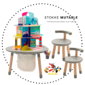 STOKKE MuTable Set veľký ( stolík, 2x stolička, nádoba na ceruzky, odkladacie vrecúško, dom pre hrdinu, nábytok do domu hrdinu )