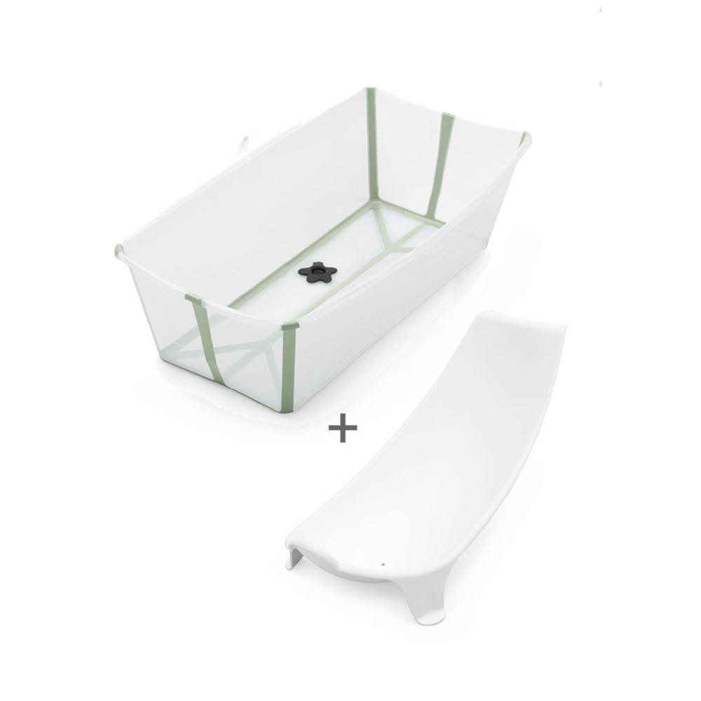 Set STOKKE Flexi bath Vanička na kúpanie s termosenzitívnou nálepkou Transparent Green + Lehátko White
