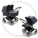 Kočík pre dvojičky BUGABOO Donkey 5 Twin Podvozok Graphite striešky, set textílií STORMY BLUE