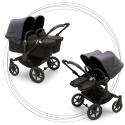 Kočík pre dvojičky BUGABOO Donkey 5 Twin Podvozok Black striešky, set textílií MIDNIGHT BLACK strieška stormy blue