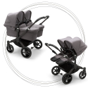 Kočík pre dvojičky BUGABOO Donkey 5 Twin Podvozok Black striešky, set textílií GREY MELANGE