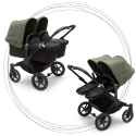 Kočík pre dvojičky BUGABOO Donkey 5 Twin Podvozok Black striešky, set textílií MIDNIGHT BLACK strieška forest green