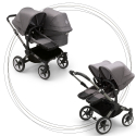 Súrodenecký kočík BUGABOO Donkey 5 Duo Podvozok Graphite striešky, set textílií GREY MELANGE