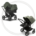 Súrodenecký kočík BUGABOO Donkey 5 Duo Podvozok Black , set textílií Midnight Black striešky Forest Green