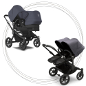 Súrodenecký kočík BUGABOO Donkey 5 Duo Podvozok Black , set textílií Midnight Black striešky Stormy Blue