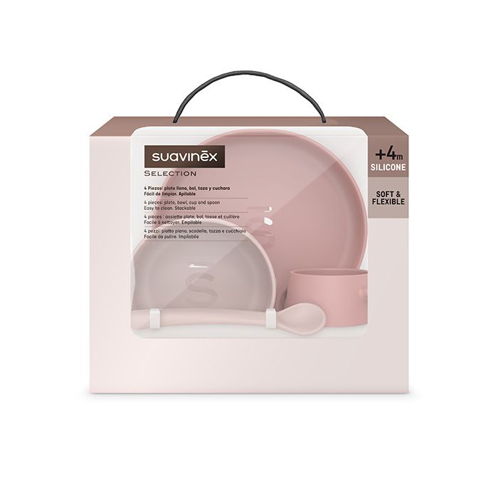 Jedálenský set silikonový SUAVINEX Colour essence - ružový