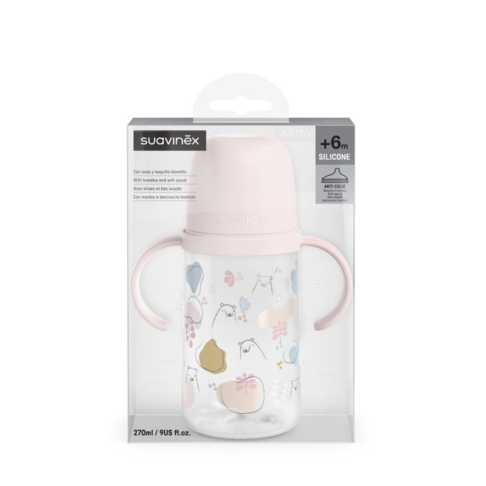 Fľaša SUAVINEX druhá s uškami 270ml - Bear pink