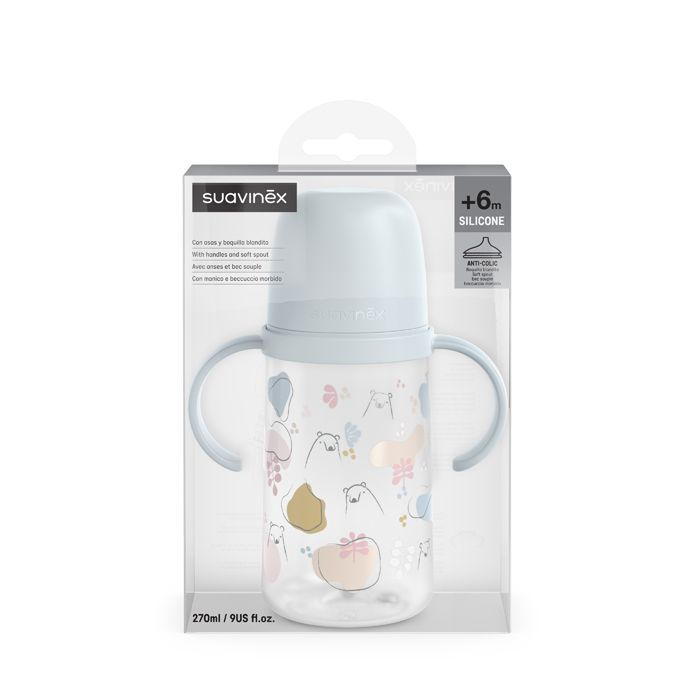 Fľaša SUAVINEX druhá s uškami 270ml - Bear blue