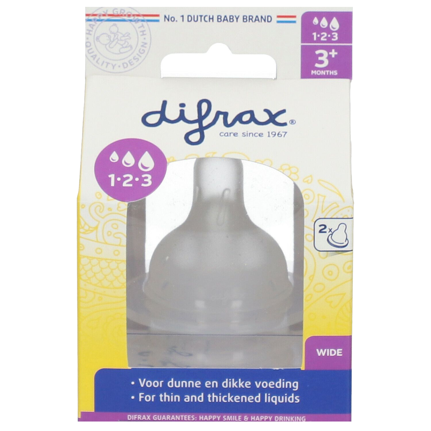 DIFRAX Fľaša wide natural + Cumlík na flašu wide natural L 2 ks + wide natural wariflow 1,2,3 2ks