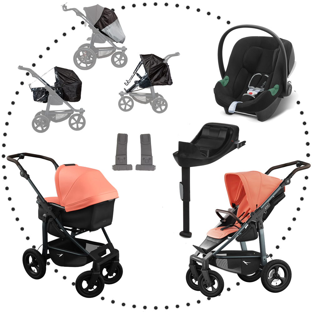 Podvozok TFK Mono 4 air + vanička kombi , XXL športové sedadlo salmon + Cybex B2 i-size + Base One + doplnky