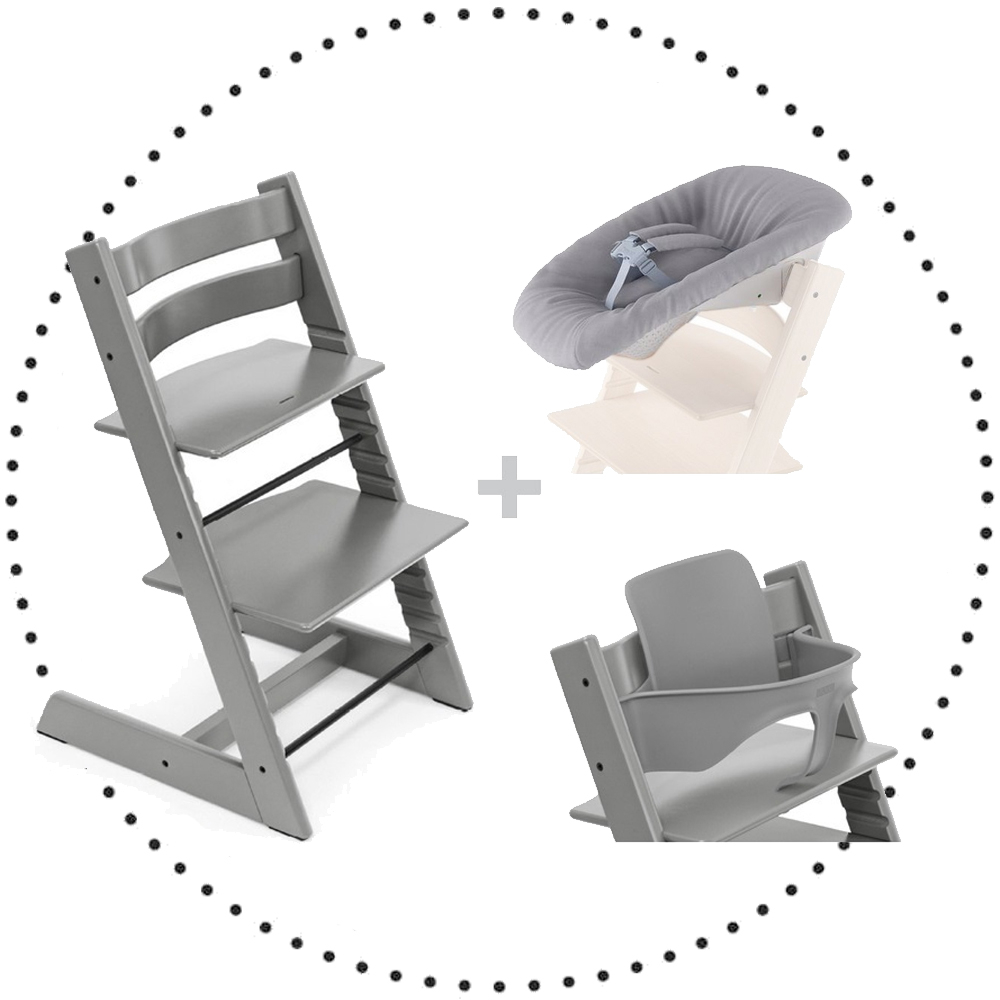 Set STOKKE Tripp Trapp Jedálenská stolička Storm grey, Baby set Storm grey, newborn set grey
