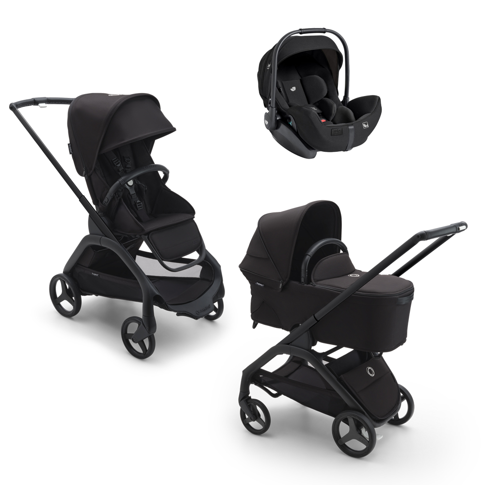 BUGABOO Set Dragonfly - black/midnight black + autosedačka JOIE i-level eclipse + adaptéry